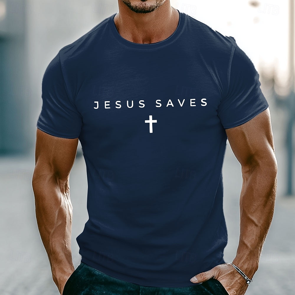 Herren Bibel Jesus rettet Text mit weißem Kreuz Christlich Religiös Glaubens Minimalistisches T-Shirt Grafik Muskelpassform Lässige Alltagsbekleidung Designer Bekleidung 2026 - $21.99 –P5