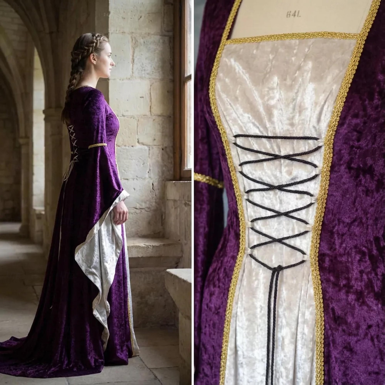 Abito Medievale Rinascimento Lunghezza alla caviglia Vestito Manica del polsino svasato Strega Vichingo Abiti reali Costume Per donna Celtico Reale Halloween Carnevale Performance LARP Fiera del 2026 a $65.99 –P3