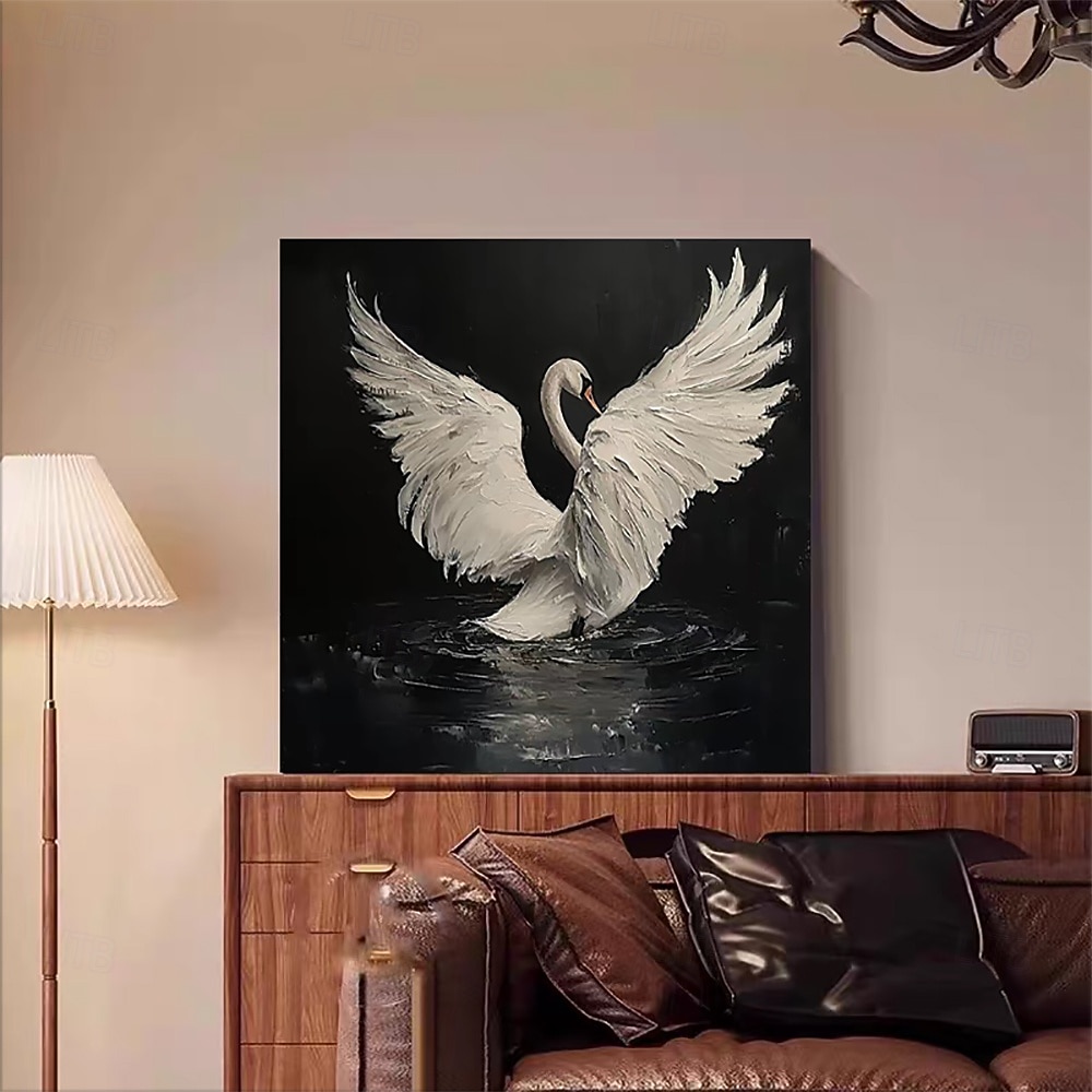 Handmade Oil Painting Canvas Wall Art Decoration Modern Retro Animals White Swan for Home Decor Rolled Frameless Unstretched Painting/Stretched Frame Hanging Painting 2026 - $55.99 –P4