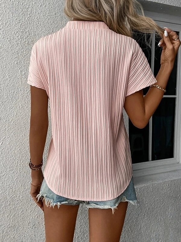 Per donna Maglietta A strisce Semplice Moda Elegante Classico Manica Corta Scollo a V Top Regolari Quotidiano Uscire Weekend Blu Verde salvia Bianco Rosa Verde Estate Primavera del 2026 a $8.99 –P10