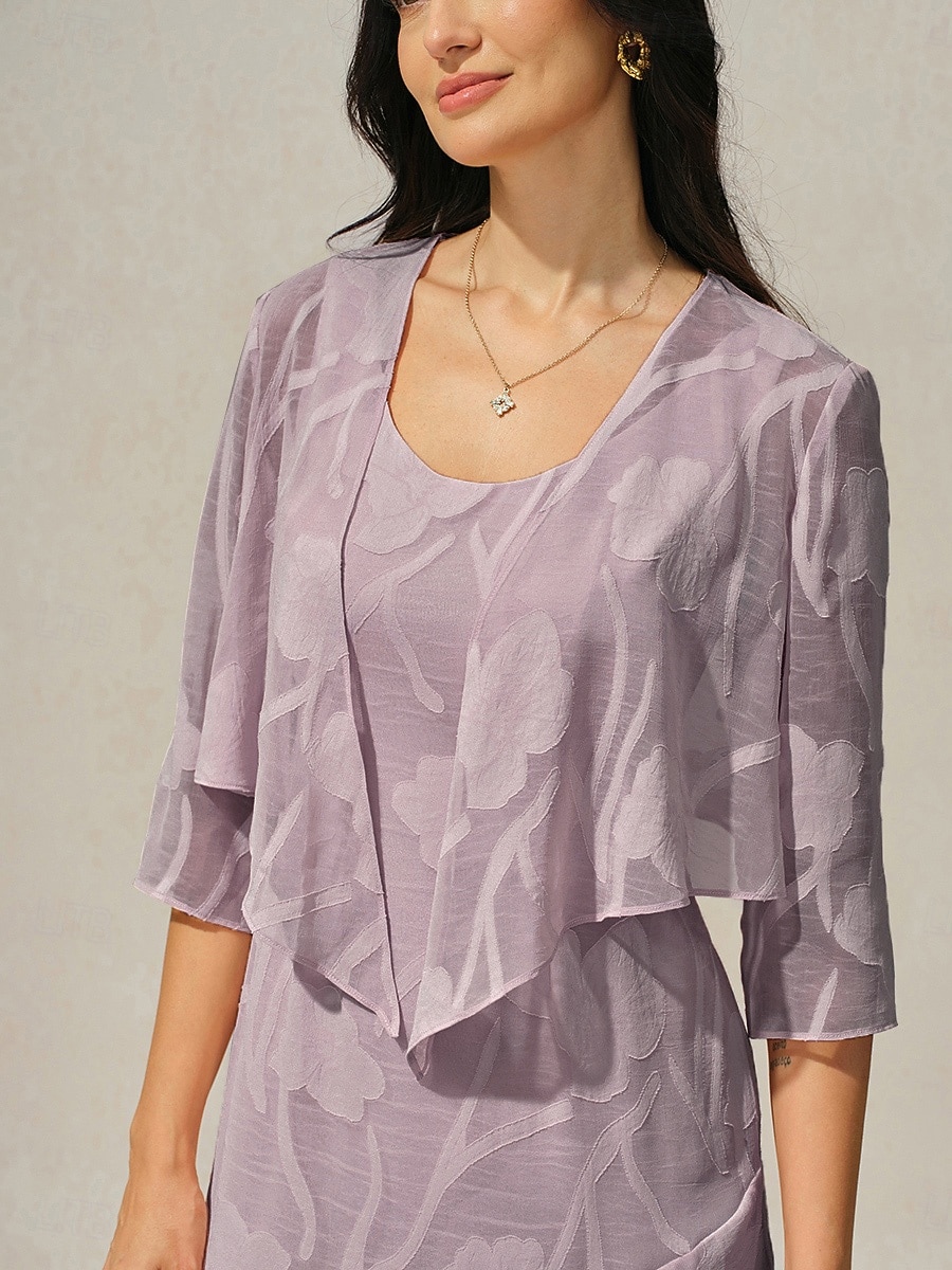 Mulheres encolhe os ombros Renda Ilusão Floral Elegante à moda Básico Manga 3/4 Gola Redonda Tops regulares Diário Convidado do casamento Roupas de férias Lilás Verão Primavera Outono de 2026 por $49.99 –P1