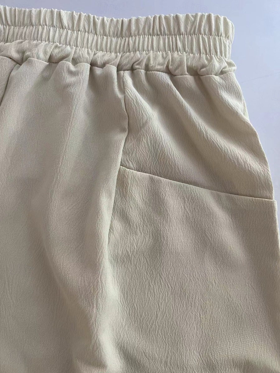 Women's Culottes Wide Leg Wide Leg Chinos Vacation Streetwear Basic Full Length Medium Waist Solid Color Pocket Elastic Waistband Comfy Comfort Inelastic Micro-elastic Daily Outdoor Vacation Apricot 2026 - $26.99 –P6