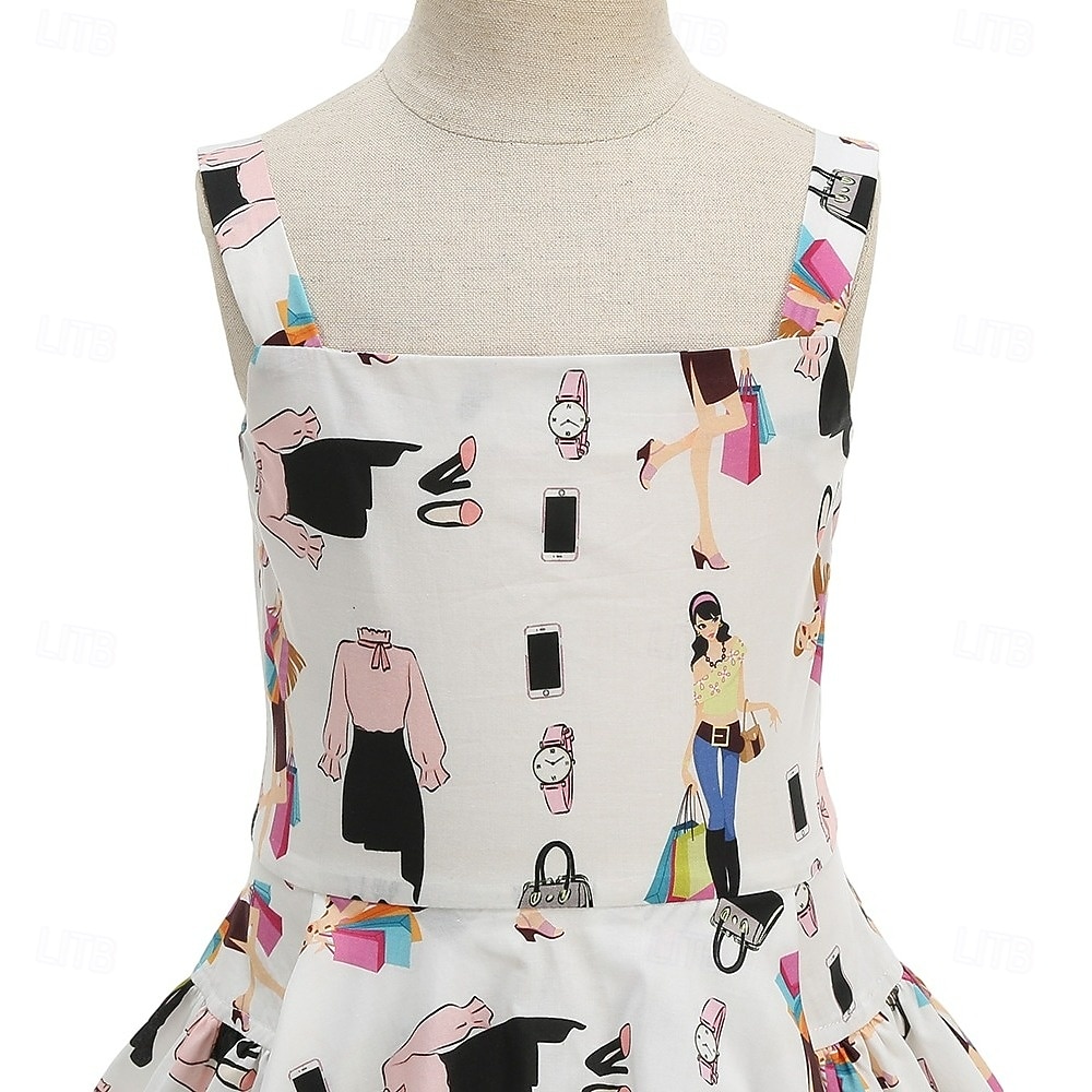 Lata 50. Retro / vintage Do kolan Sukienka Rockabilly Rozkloszowana sukienka Bez rękawów Strój na bal maskowy Dla dziewczynek Halloween Karnawał Bal maskowy Studniówka Wieczorna impreza Przyjęcie 2026 - $39.99 –P14