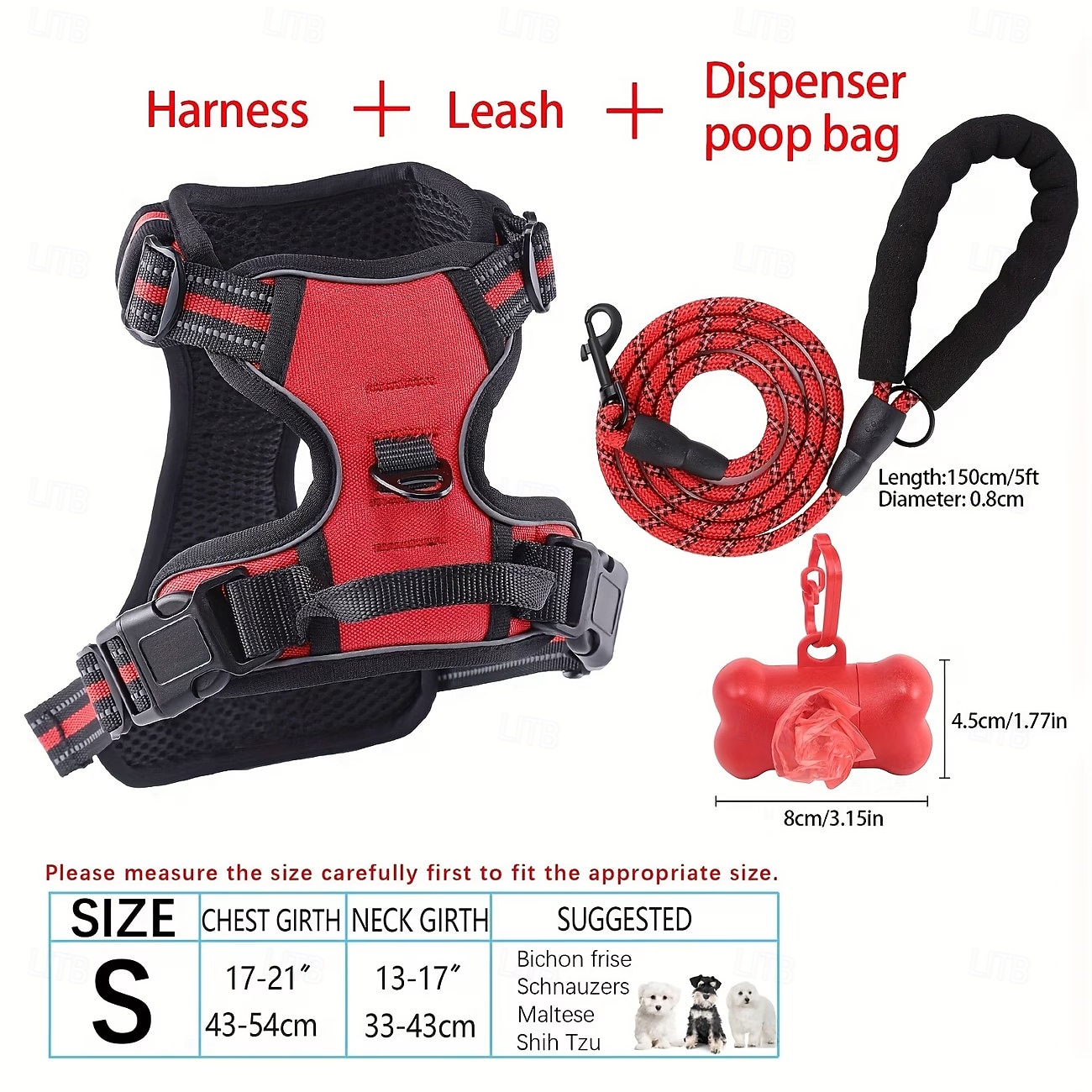 Set di 4 pezzi che include pettorina e guinzaglio per cani, un guinzaglio abbinato e un dispenser per sacchetti per le deiezioni. Questa pettorina per animali domestici, antistrappo e del 2026 a $32.99 –P4