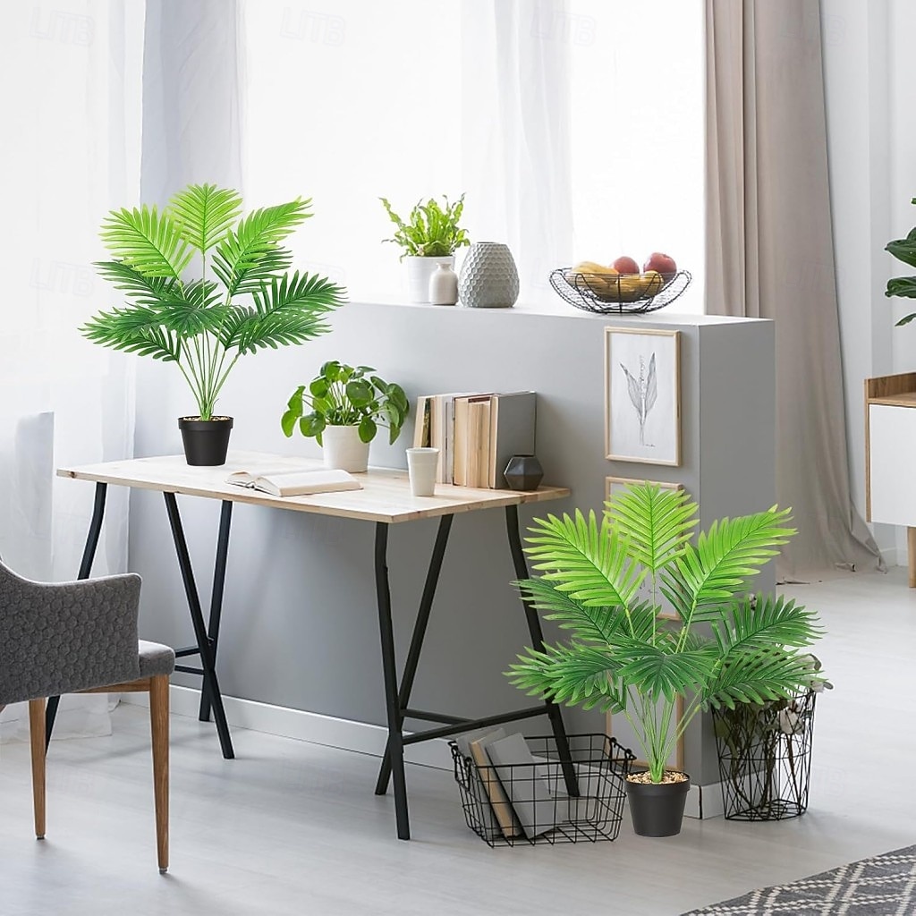 2 ks umělých rostlin arekové palmy (bez květináče), umělé rostliny, umělé podlahové rostliny, umělé tropické palmy, umělá zeleň, rostliny pro vnitřní a venkovní dekoraci domácí kanceláře. 2026 - $16.99 –P4