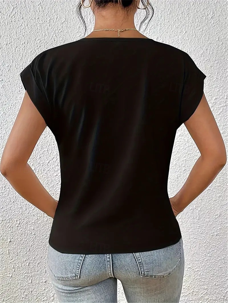Per donna Maglietta Arricciato Semplice Moda Elegante Classico Manica Corta Scollo a V Top Regolari Quotidiano Uscire Weekend Blu Nero Bianco Vino Rosso Estate Primavera del 2026 a $19.99 –P7