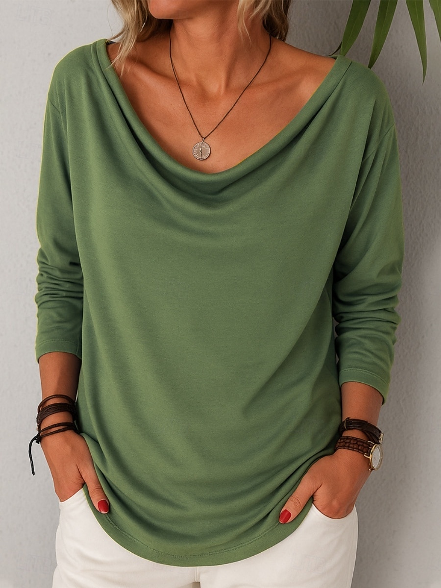 Per donna Camicia Blusa Patchwork Tinta unica Semplice Elegante Classico Moderno Manica Lunga Scollo a Cascata Top Regolari Quotidiano Ferie Uscire Nero Blu Reale Marrone chiaro Verde Grigio Estate del 2026 a $17.49 –P2
