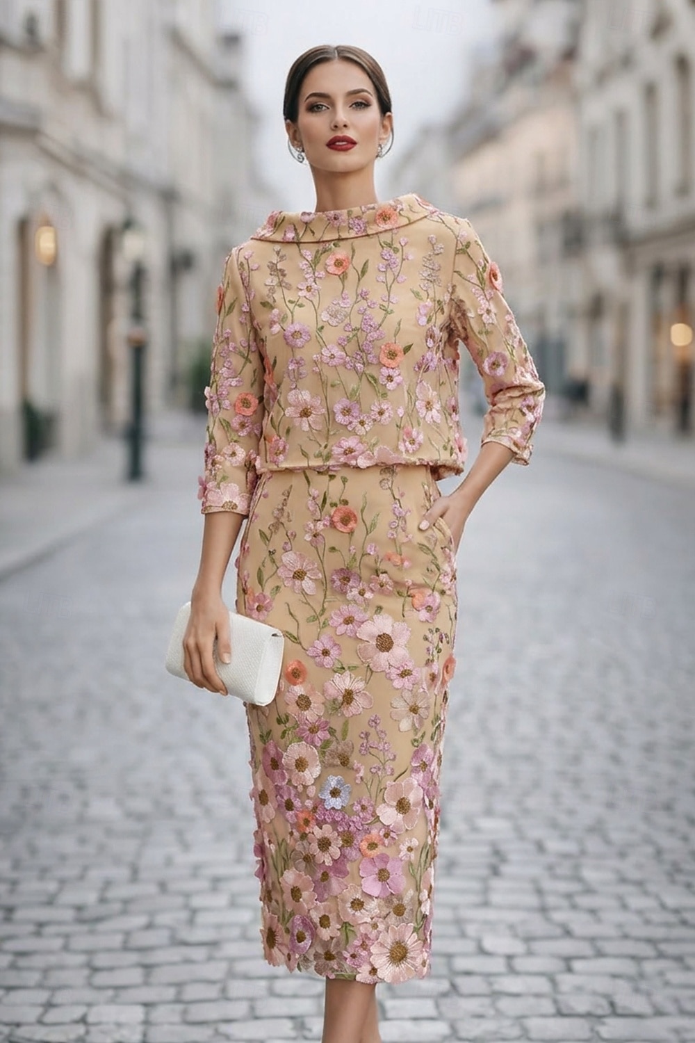 Due Pezzi Tubino Colonna Abito Lunghezza Tè Vestito da Festa Abito da Cocktail Abito da invitata a nozze Abito da cerimonia per signora Manica Lunga Scollo a Barca Elegante Vintage Formale Ospite di del 2026 a $182.99 –P4