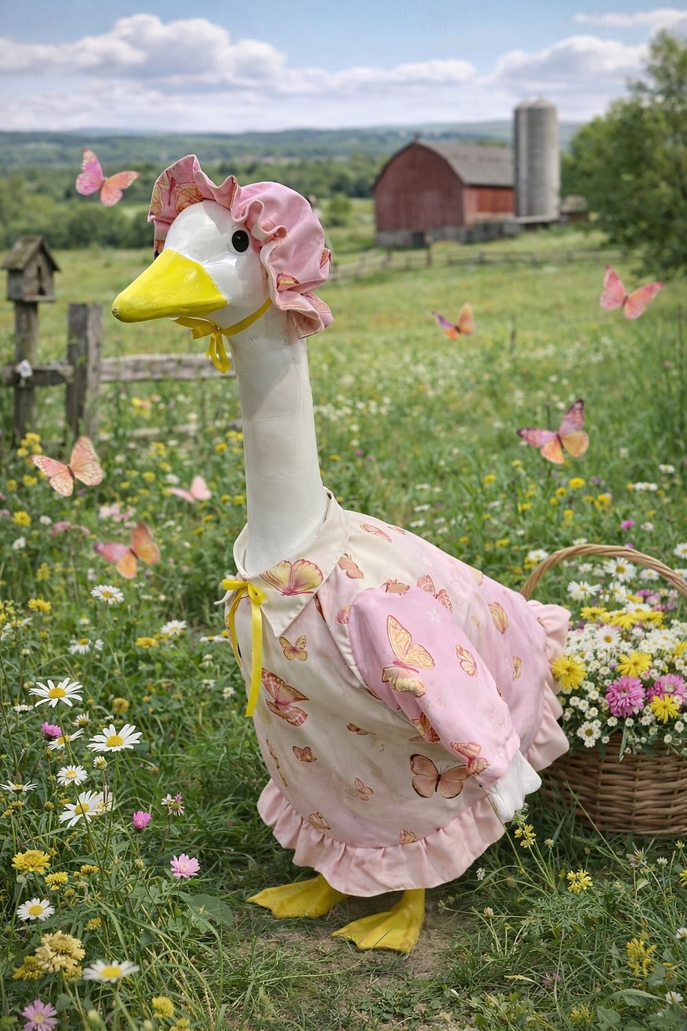 Pink Butterfly Porch Goose Outfit with Bonnet, Ruffled Goose Clothes for 23-25" Concrete Garden Goose Statue, Spring Summer Outdoor Yard Decor, Outfit Only, Goose Not Included 2026 - $19.99 –P5