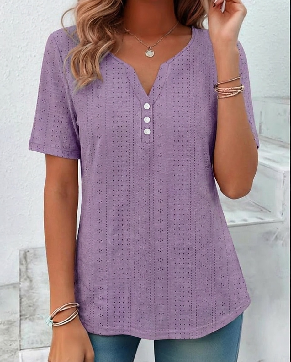 Dam T-shirt Summer Tops Blus Stylish Klassisk Kortärmad V-hals Vanliga toppar Dagligen Utekväll Helgen Blå Svart Vit Rodnande Rosa Purpur Sommar Vår 2026 - $22.99 –P2