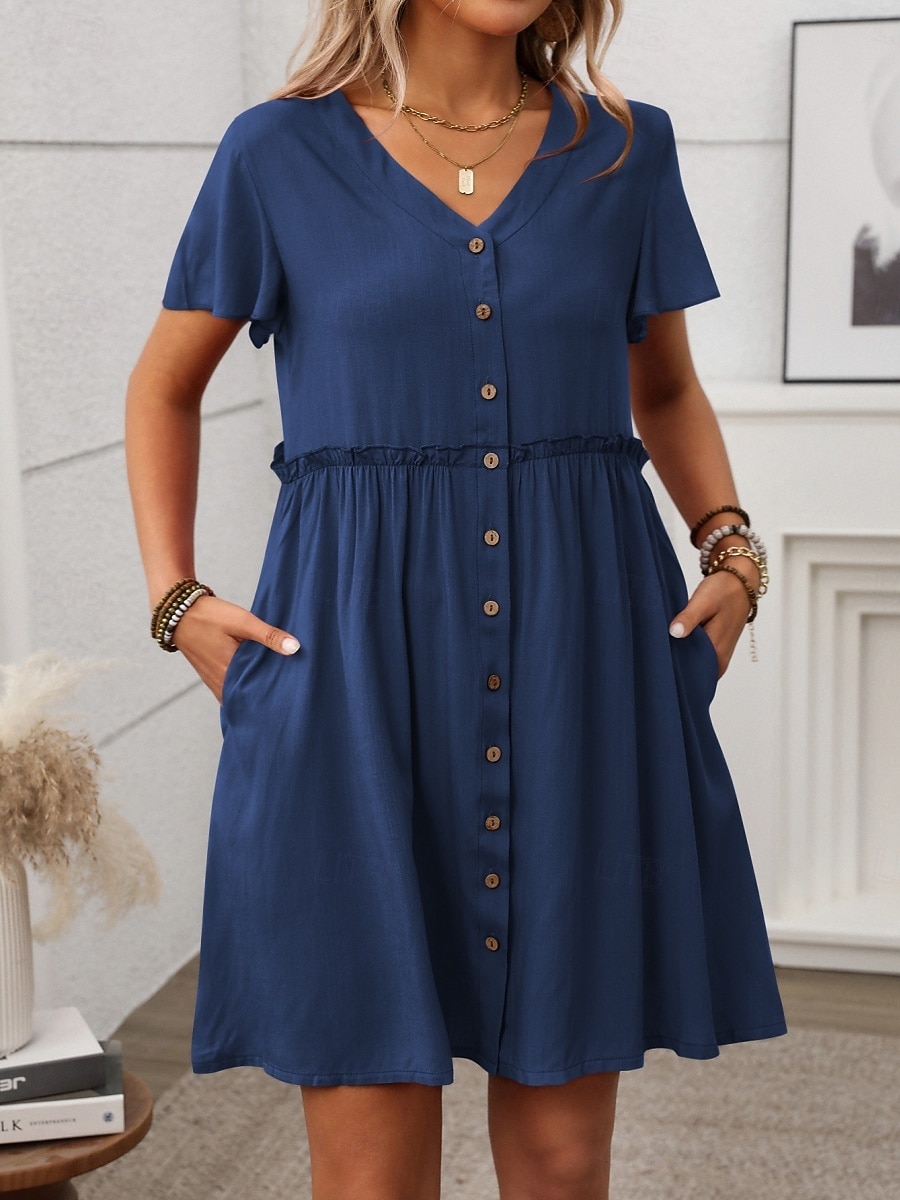 Mulheres Minivestido vestido de praia Vestido casual Elegante Moda Moderno Ao ar livre Férias Para Noite Normal Tecido Manga Curta Decote V Preto Vinho Azul Marinha Verde Verão Primavera de 2026 por $26.99 –P6