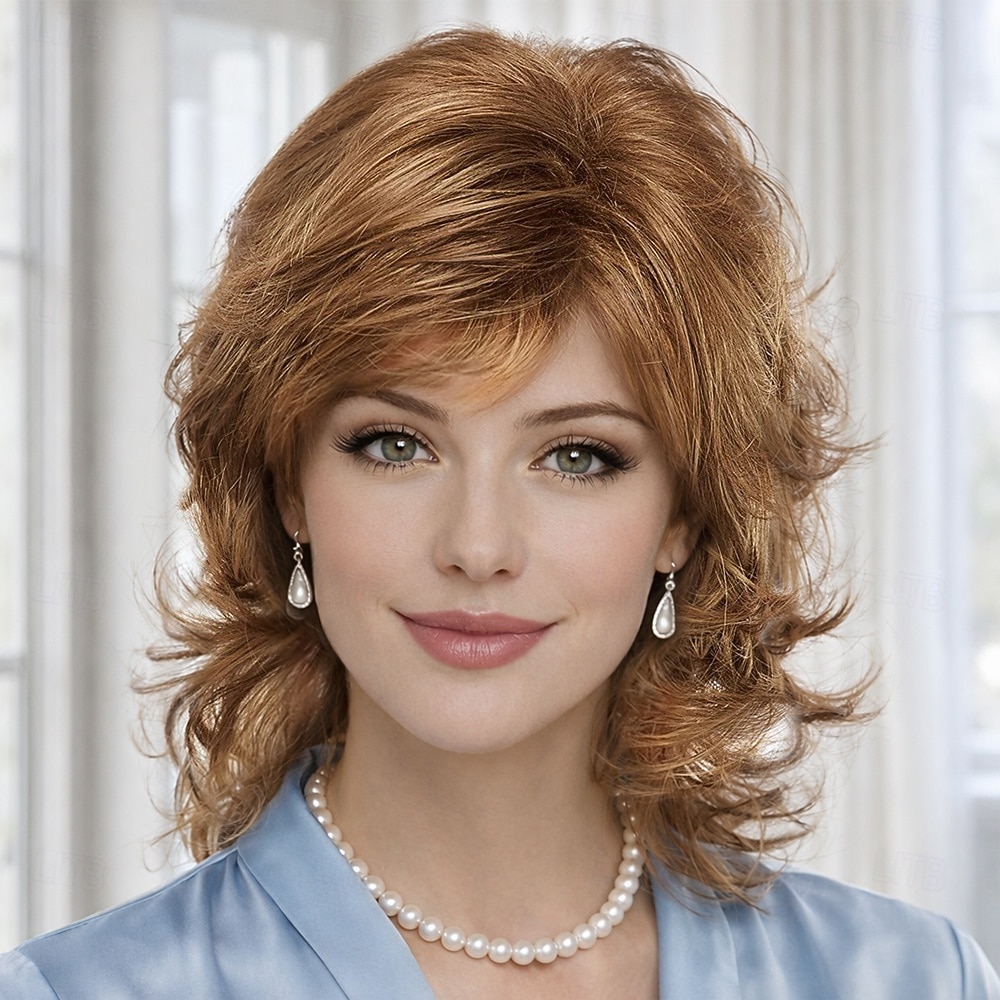 parrucca chic a strati per donna - caldi riccioli castano rossiccio con una lucentezza naturale del 2026 a $29.99 –P2