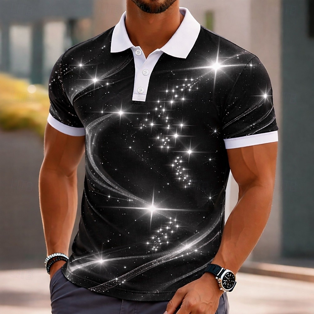 Men's Galaxy Polo Shirts Short Sleeve Polo Shirts Collared Shirts Casual Athleisure Buttons Spring & Summer Blue Black Purple 2026 - $22.99 –P3