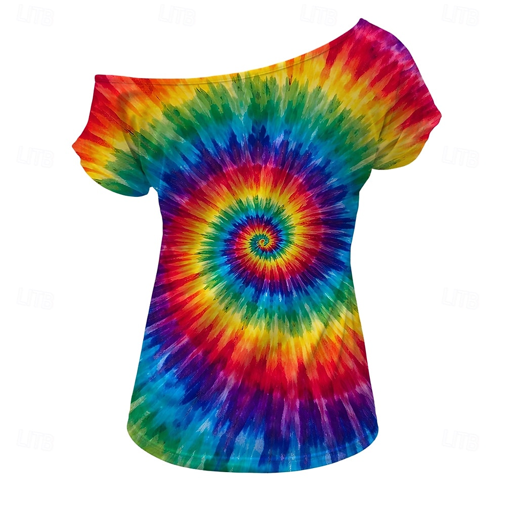 Retro Vintage 1980s T-shirt One Shoulder Short Sleeves Hippie Disco Tie Dye Print Fancy Dress Women's Unisex Halloween Carnival Casual Music Festival Retro Theme Party Adults Adults' T-shirt Summer 2026 - $18.99 –P3