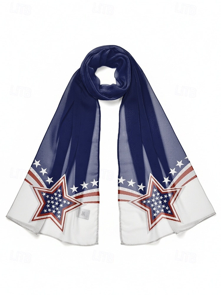 Patriotischer Damenschal aus Polyester-Chiffon, leicht und atmungsaktiv mit Sternenmuster, ideal für die Feierlichkeiten zum 250. Jahrestag der USA, den Unabhängigkeitstag, den Alltag und den Urlaub. 2026 - $19.99 –P5
