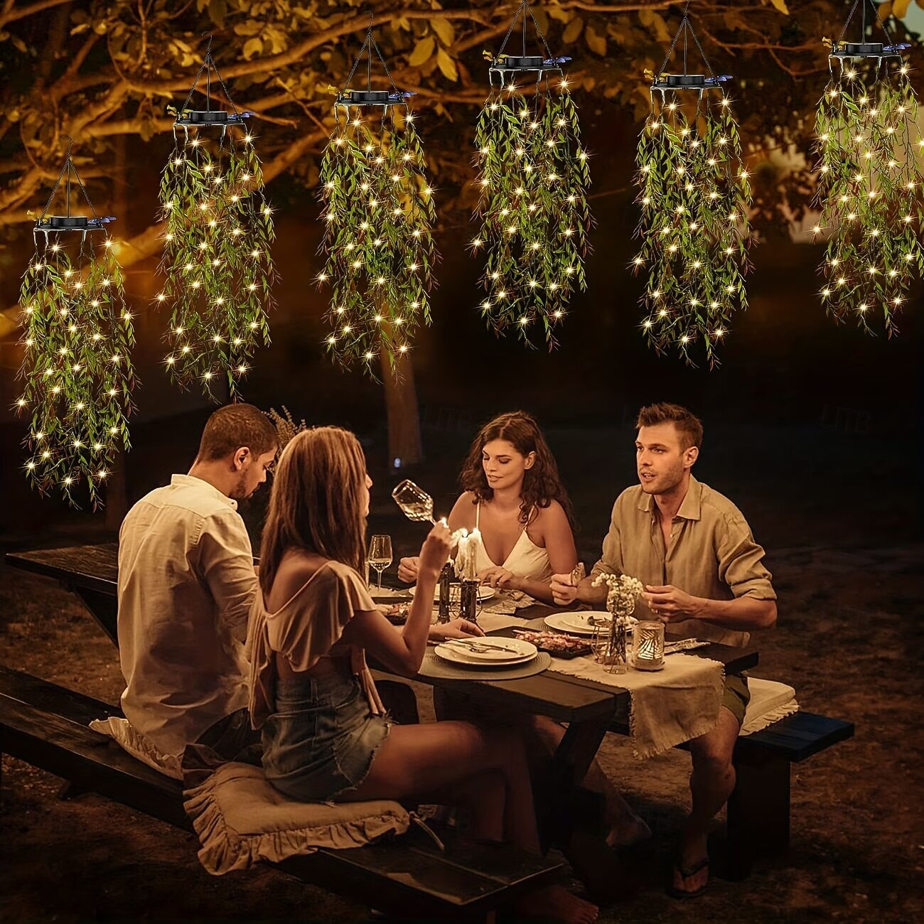 LED-tuinverlichting op zonne-energie met kunstmatige hangende bamboebladeren, imitatie hangende klimplanten, kunstmatige bamboe- en wilgenbladverlichting, geschikt voor tuinen, bruiloften en feesten, 2026 - $35.99 –P6