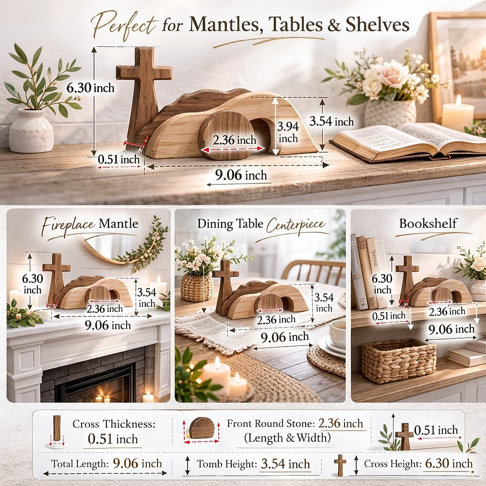 Деревянный крест воскресения и пустая гробница, деревянная сцена воскресения Иисуса, подходит для украшения дома и офиса, а также в качестве христианского подарка. 2026 - $12.99 –P2