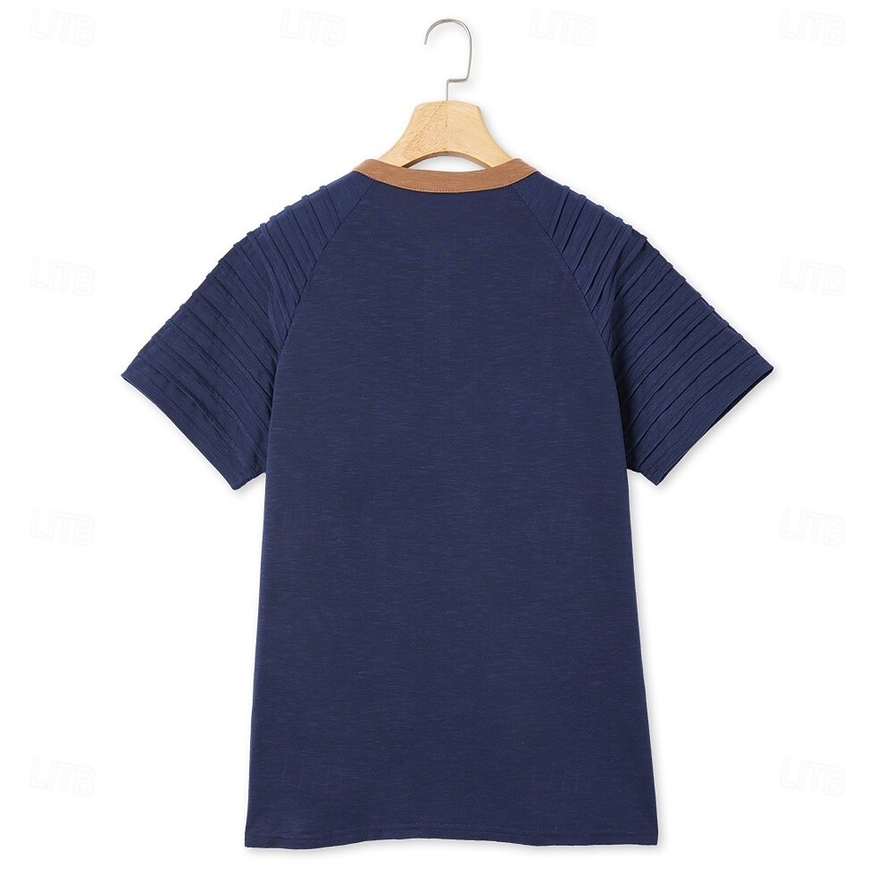 2026年 男性用 ヘンリーシャツ Tシャツ 半袖 パッチワーク ファッション デザイナー カジュアル フリル ボタン ヘンリー カジュアル 日常 アウトドア 夏 春 オールシーズン ロイヤルブルー ヘンリーTシャツ  コレクション – $24.99 –P4