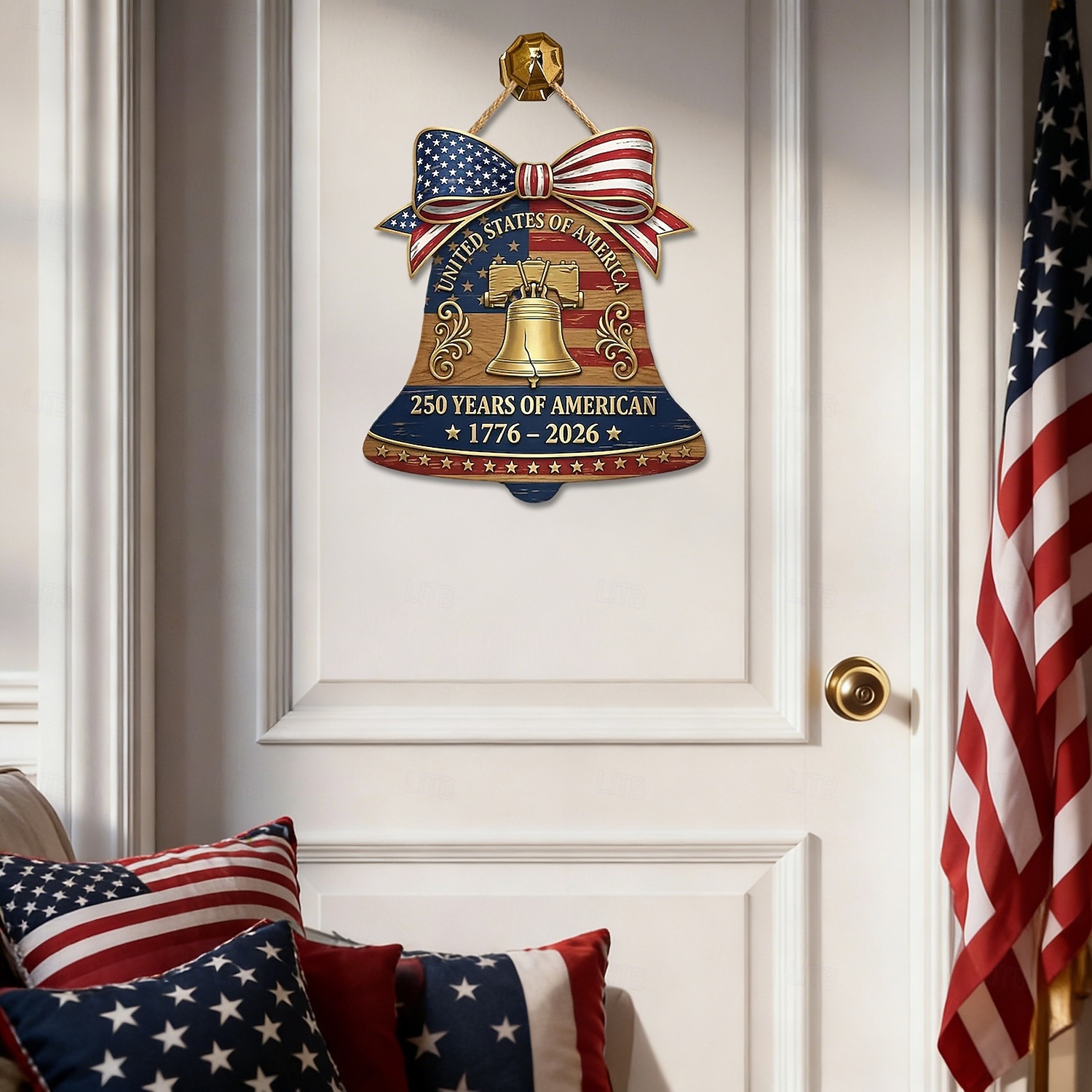 Dřevěná cedule k 250. výročí Spojených států, vlastenecká dekorace na zavěšení dveří ke Dni nezávislosti, nástěnná plaketa s americkou vlajkou na farmě, dekorace na verandu domu ke Dni nezávislosti 4. 2026 - $13.99 –P5