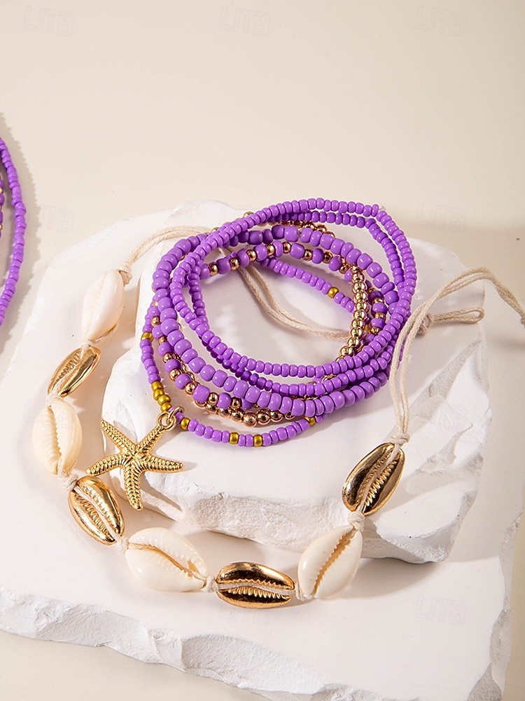 Women's Multi-Layer Beaded Necklace and Bracelet Set with Starfish Pendant – Alloy Material, Bohemian Style, Colorful, Perfect for Vacation, Beach and Daily Casual Wear 2026 - $12.76 –P14