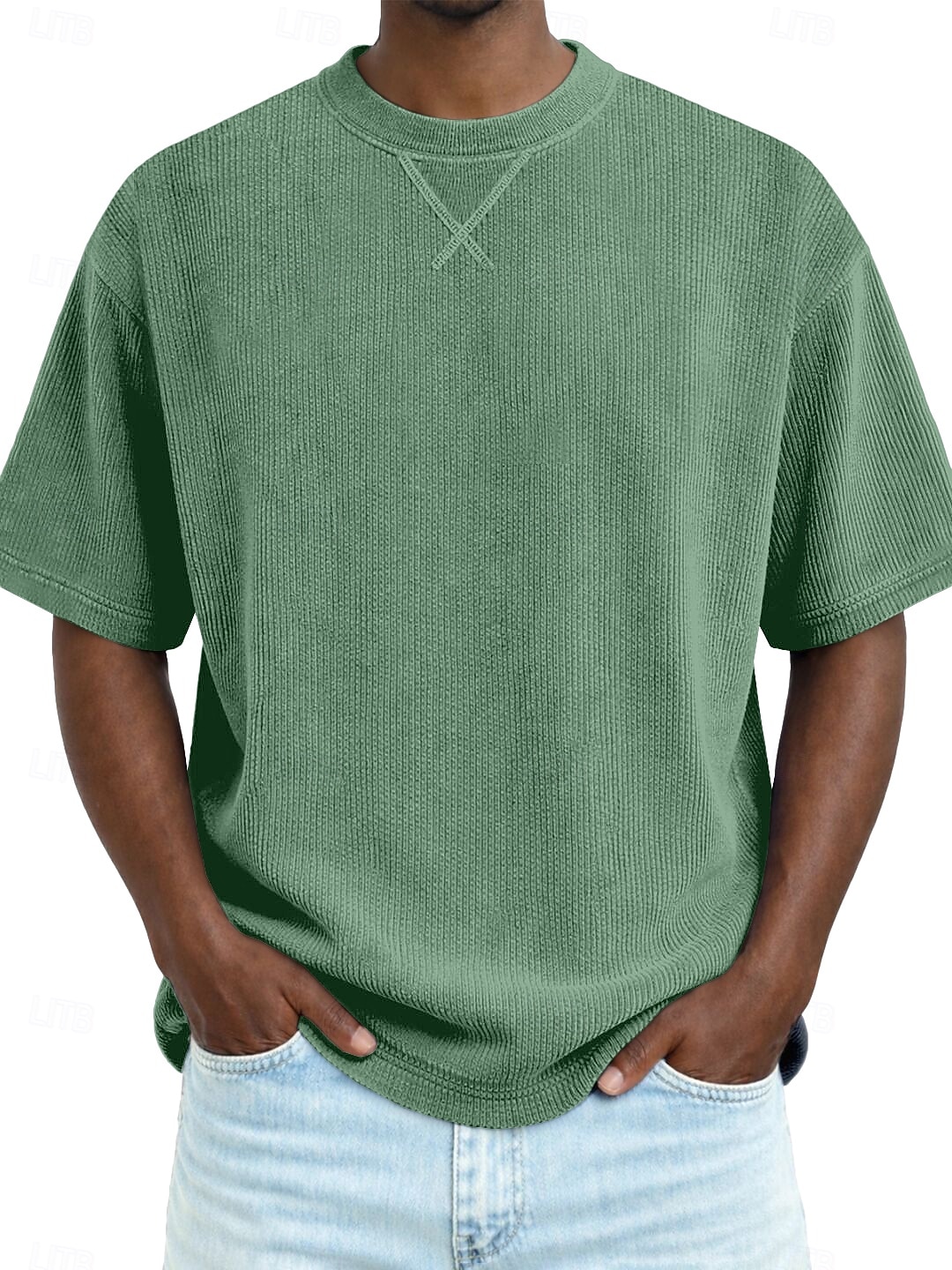 Hombre Camiseta Camisa de Pana Camiseta superior Manga Corta Cuello Barco Verano Primavera Todas las Temporadas Color sólido A Rayas Tira de pozo Básico Retro Antiguo Casual Suave Pana Vacaciones 2026 - $20.99 –P6