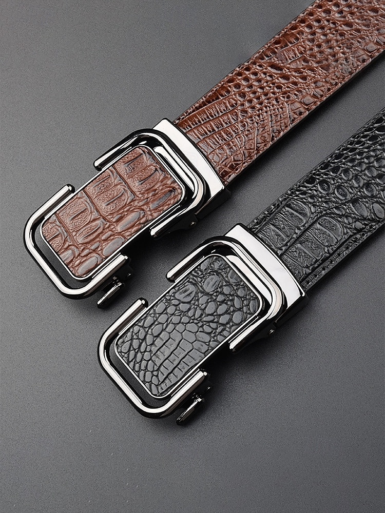 Herren-Gürtel aus echtem Leder mit Krokodilmuster, schwarz & braun, elegantes Accessoire für formelle und legere Anlässe wie Hochzeiten, Partys und den täglichen Geschäftsalltag 2026 - $19.99 –P4