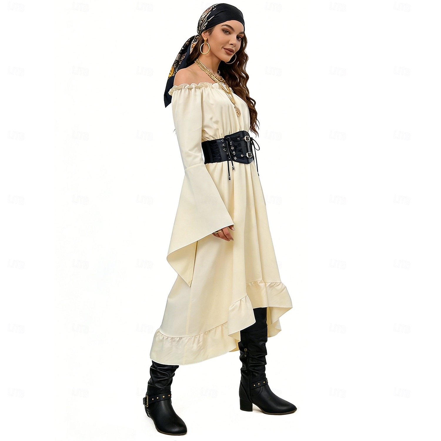 Set Medieval Renaissance Dress Headpiece Necklace with Accessories Long Sleeves Pirate Fancy Dress Women's Pirate Halloween Carnival Masquerade Renaissance Fair Retro Theme Party Adults' Dress More 2026 - $54.99 –P7
