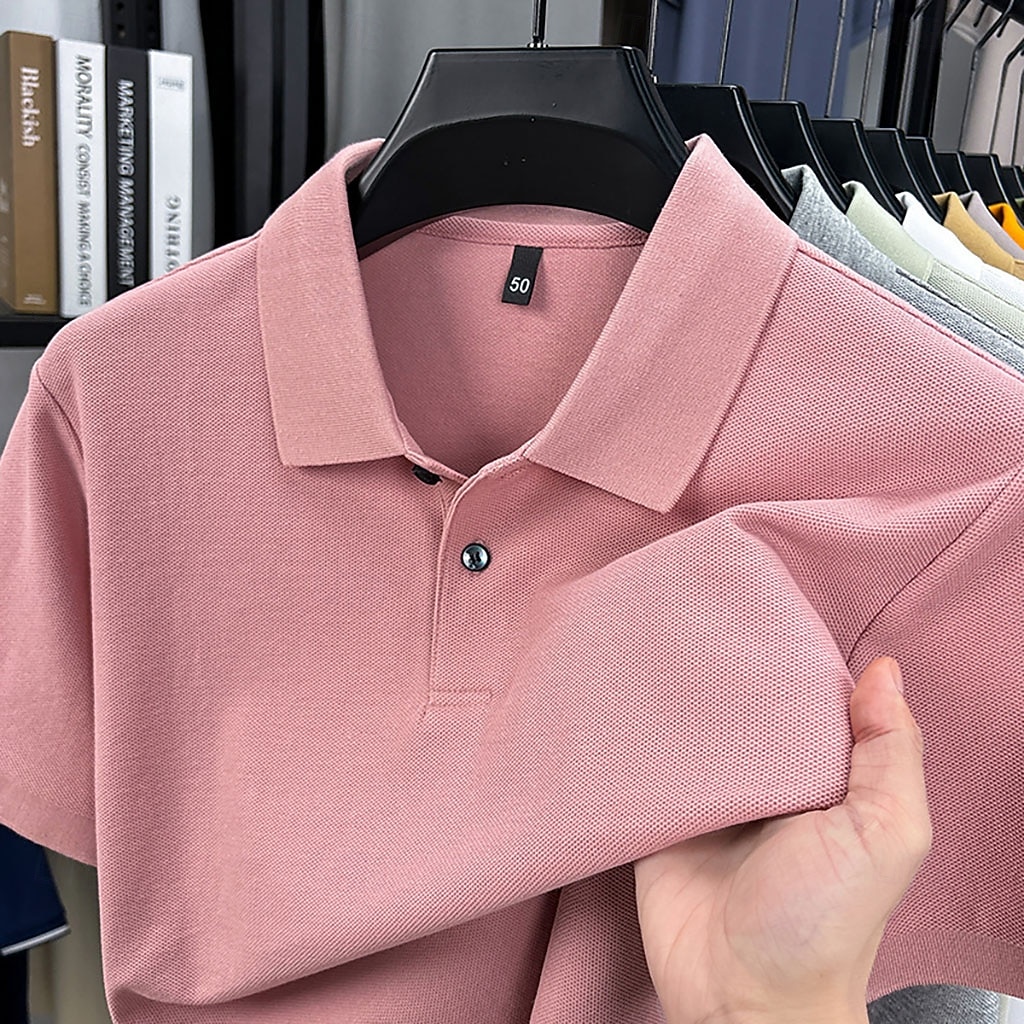 Men's Polo Polo Shirts Casual Vacation Lapel Short Sleeve Fashion Modern Plain Buttons Plain Summer Spring Regular Fit Lake blue Black White Yellow Pink Red Polo 2026 - $18.99 –P3