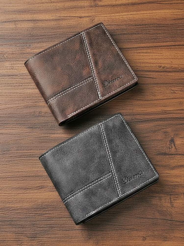 Portafoglio da uomo vintage in similpelle, con design a più scomparti, finitura effetto invecchiato retrò, multicolore, materiale PU resistente, ideale per viaggi e uso quotidiano casual. del 2026 a $9.99 –P1
