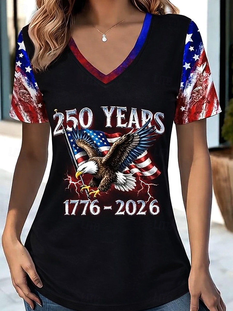 Independence Day American Anniversary Patriotic Women's T Shirt Print Graphic Flag Vintage Stylish Classic Short Sleeve V Neck Regular Tops Daily Red Summer Spring 2026 - $21.99 –P4