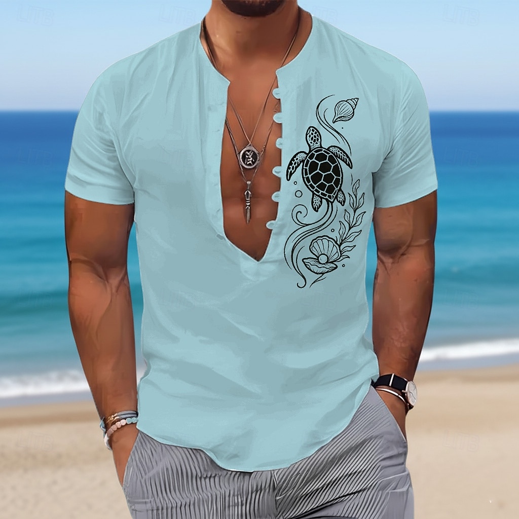 Bărbați Scoică Țestoase Creaturi marine Cămașă popover Cămașă cu guler bandă Cămașă hawaiană Manșon scurt Hawaiană Casual Zilnic Vacanta la plaja Vară Primăvară Fără Guler Imprimare 3D Albastru 2026 - $25.99 –P4