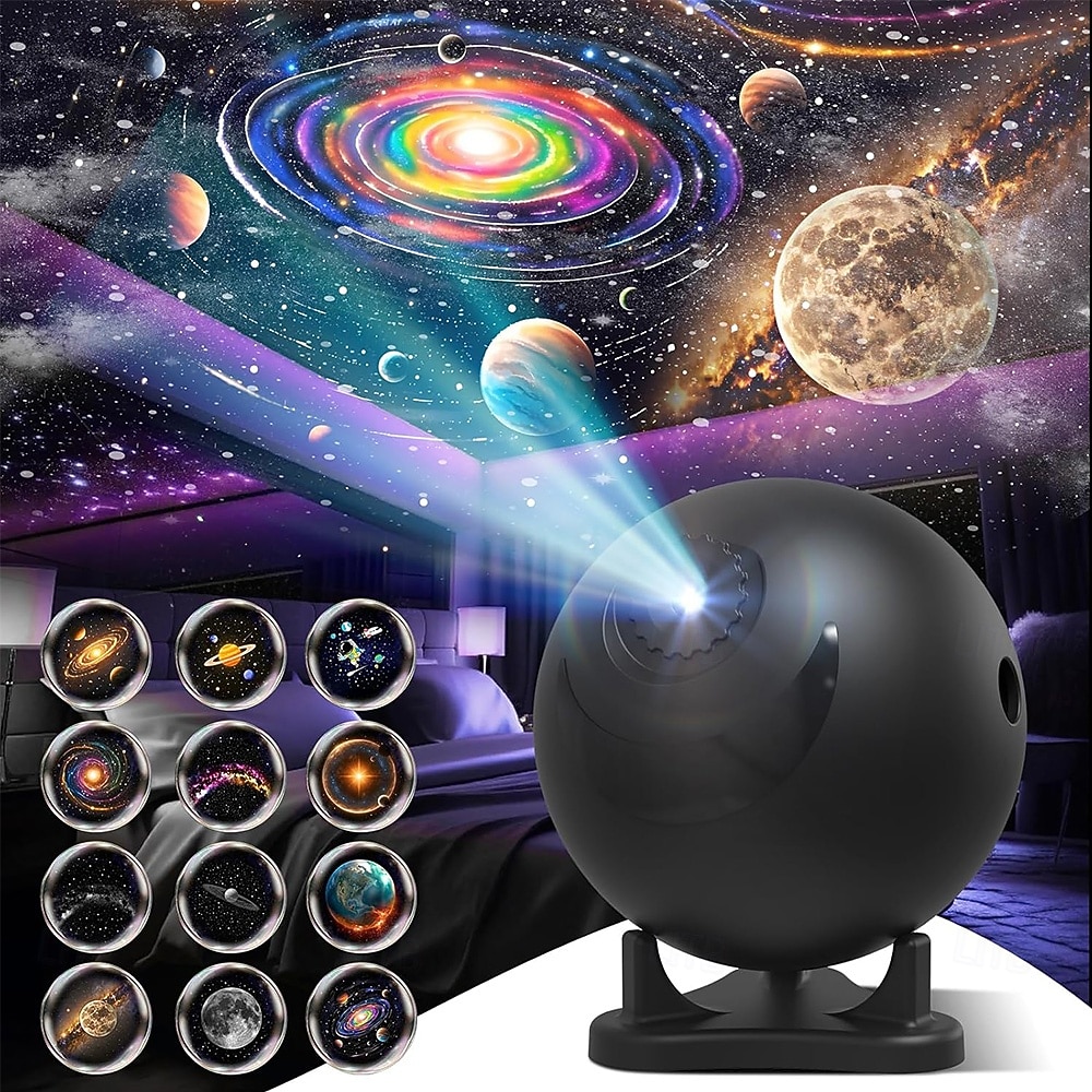 Proyector planetario para dormitorio, 12 discos de imagen, proyector de galaxia, luz nocturna de estrellas, iluminación ambiental de techo, lámpara LED de galaxia espacial, decoración de habitación 2026 - $41.99 –P1