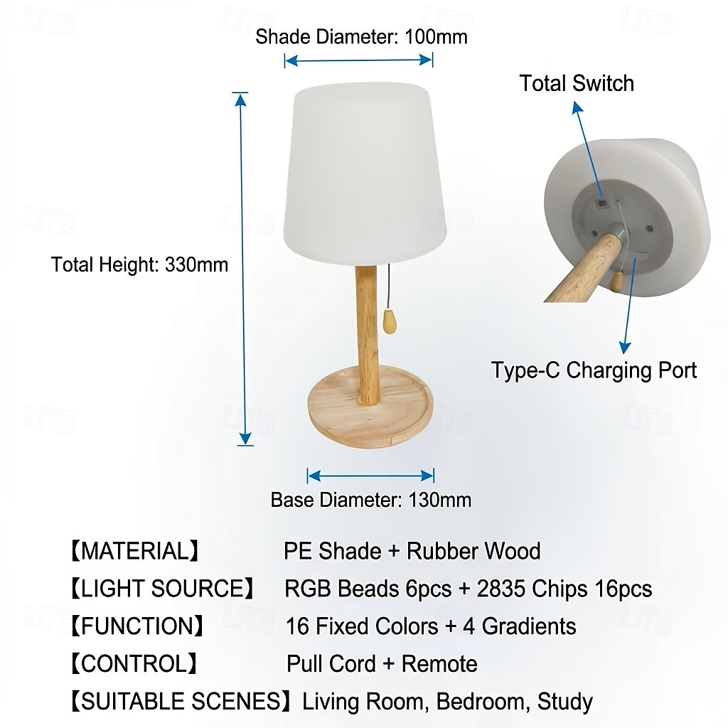 Remote Control USB Rechargeable Table Lamp with 16 Colors Nordic Style for Bedroom Bedside Lamp Atmosphere Night Light Holiday Coffee Shop Home Bar Counter Decoration 2026 - $50.99 –P10