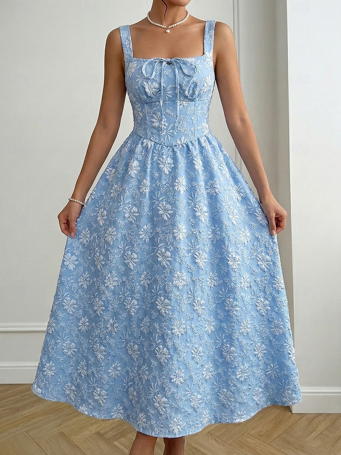 Per donna Abito maxi Abito a corsetto Abito a trapezio Abito Estivo Abito Sottoveste Casual Quotidiano Spiaggia Ferie Vestibilità regolare Floreale Grafico Senza Maniche Collo quadrato Blu Estate del 2026 a $44.99 –P4