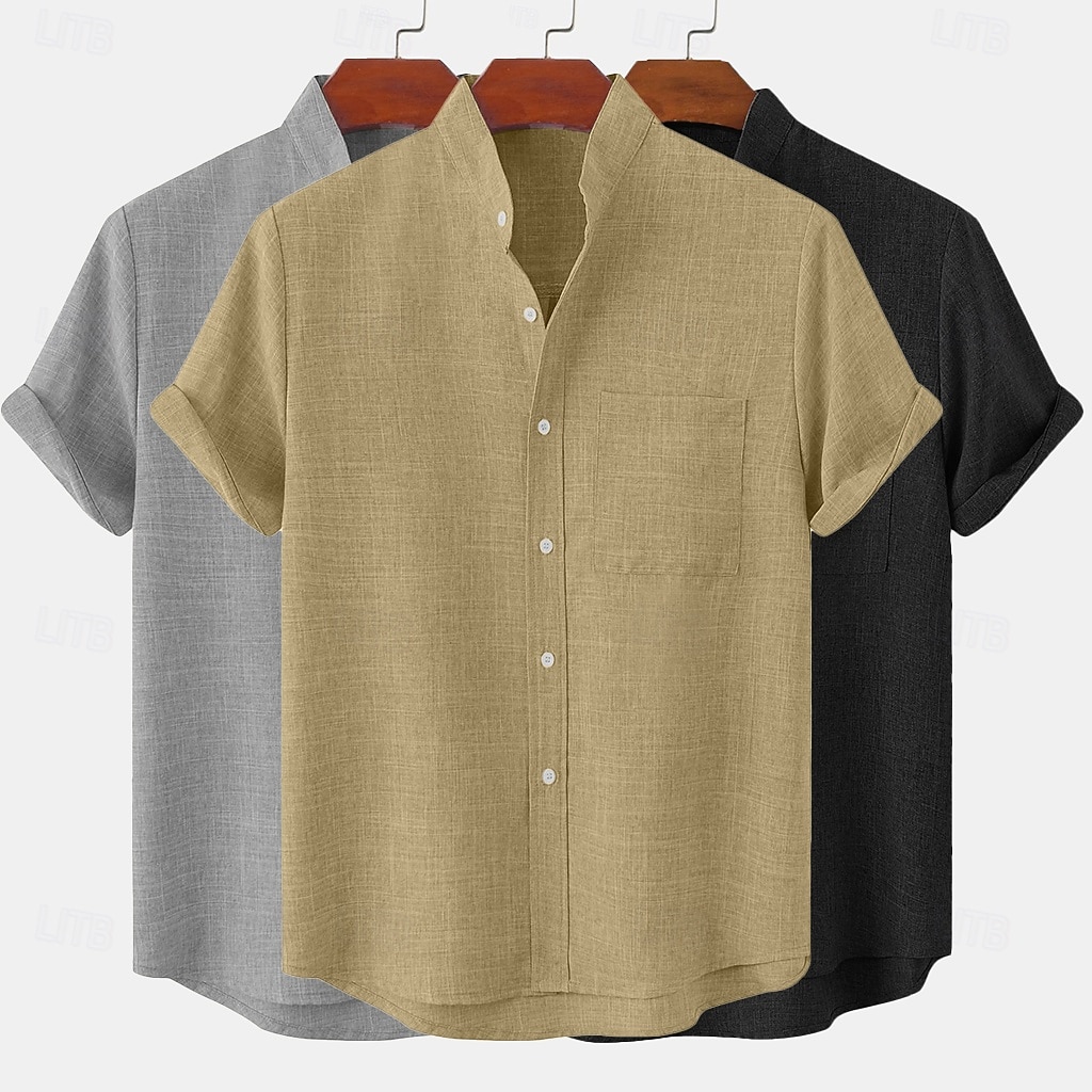 Herre Linskjorte Sommerskjorte Uformell skjorte Skjorte med bandkrage عادي Avslappet Strand Svart+Grå+Grønn Svart+Hvit+Grå svart+hvit+grønn svart+khaki+grønn Kortermet Høy krage Vår sommer Sommer Klær 2026 - $44.99 –P4