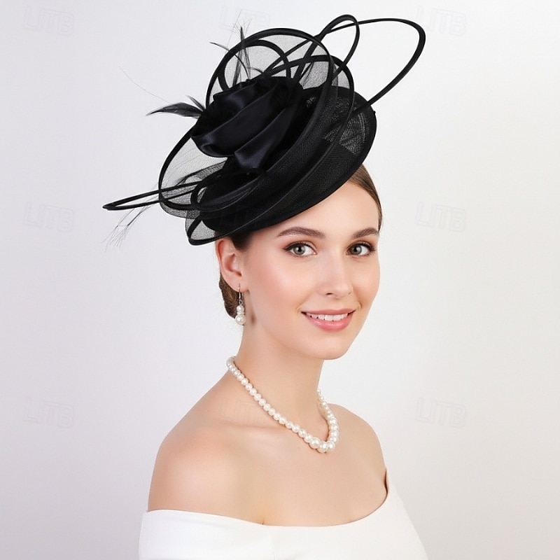 Fascinadores Sinamay Casamento Aniversário Elegante Vintage Estilo bonito Com Penas Flor Capacete Chapéu de 2026 por $38.99 –P6