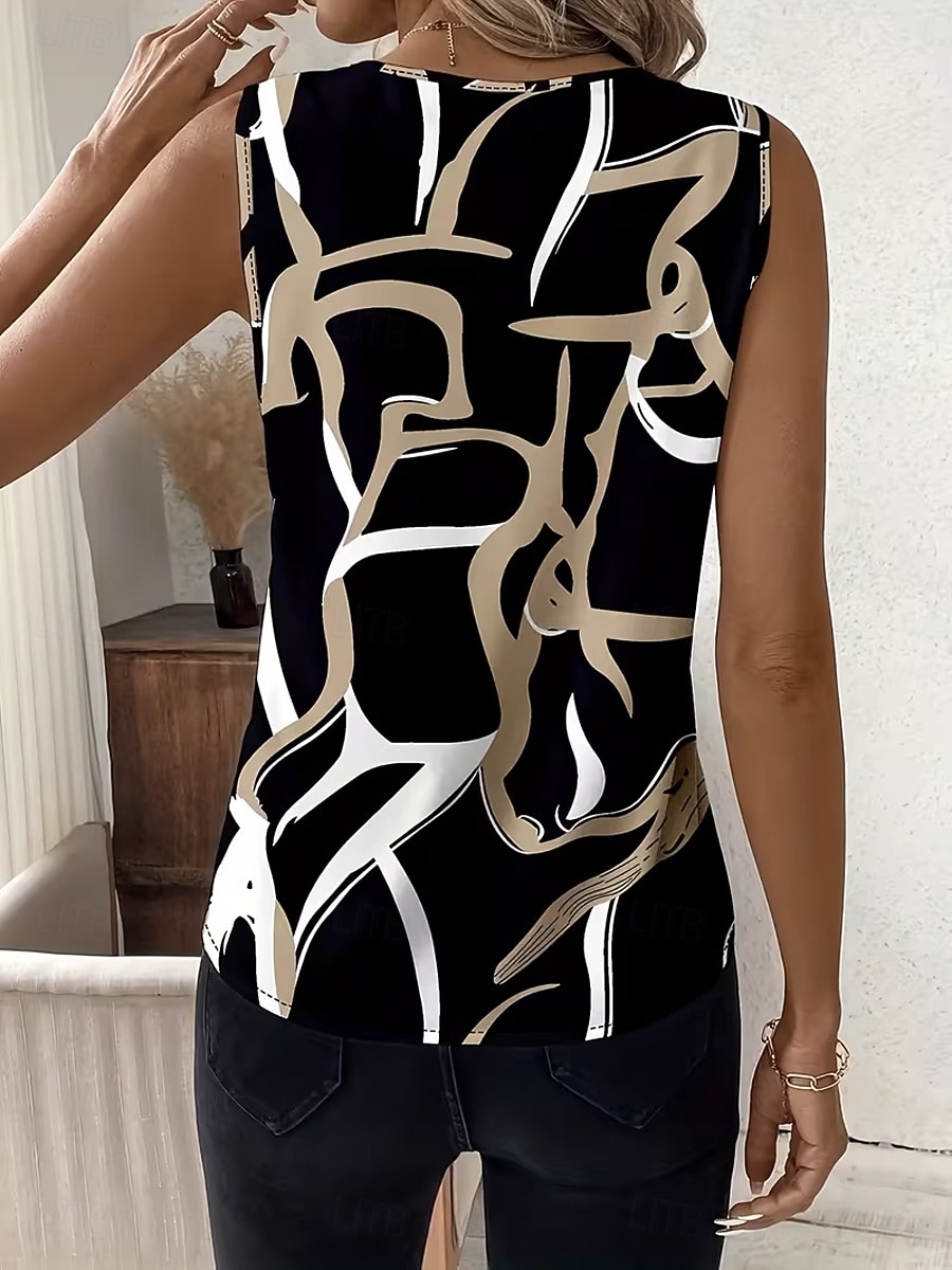 Mulheres Malha Íntima Gráfico Geométrica Abstrato Elegante Vintage Tropical Sem Manga Decote V Tops regulares Diário Preto Verão Primavera de 2026 por $22.99 –P3