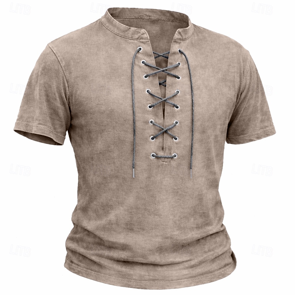 Homens Camisa Henley Camisa 100% algodão com lavagem ácida Manga Curta Tecido Vintage Retro Vintage Casual Estilo vintage Angustiado Henley Casual Primavera Verão Verão Primavera Cinzento Verde de 2026 por $30.99 –P3