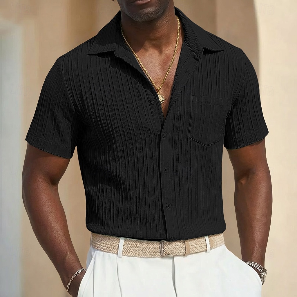 Hombre Camisa Camisa de verano Camisa casual Camisa de playa Abotonar la camisa Camisa Jacquard Blanco Manga Corta Plano Líneas / Olas Diseño Casual Ropa de calle Ropa Poliéster Moda Casual Cómodo 2026 - $22.99 –P10