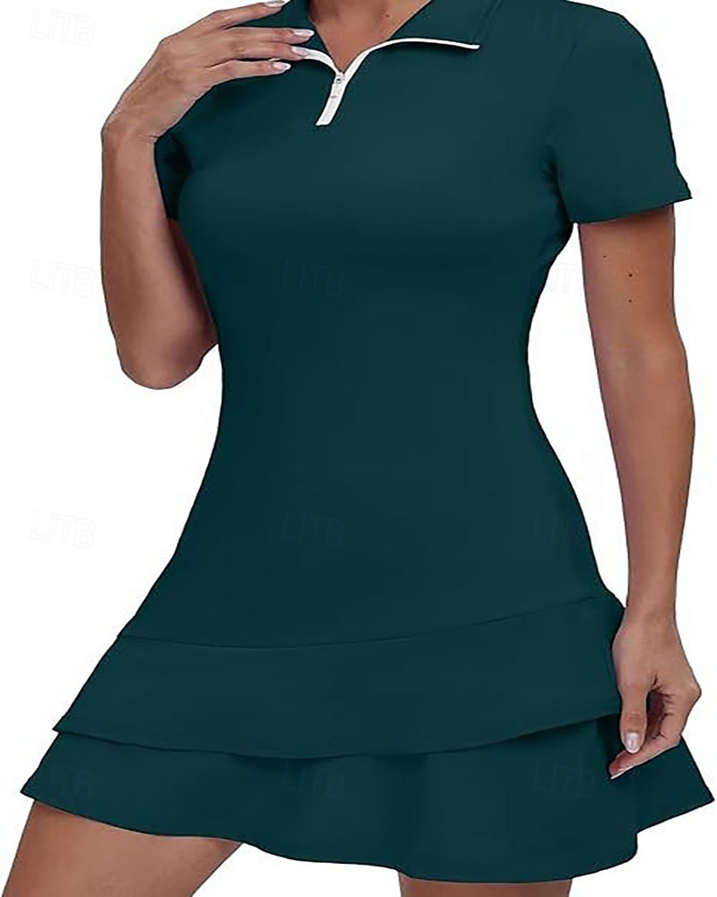 Dam Grafisk Leopard Geometrisk Tennisklänning med shorts Sportklänning Golfpikéklänning Kortärmad Fjärdedels blixtlås Asymmetrisk Elastisk Svettavvisande Andningsfunktion Tennis Golf Badminton 2026 - $22.99 –P8