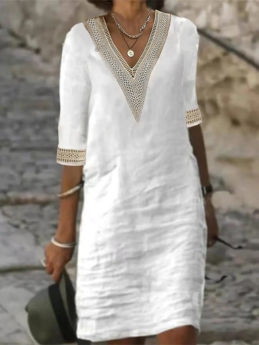 Per donna Abito al ginocchio Abito Bianco Elegante Moda Moderno All'aperto Vacanza Uscire Vestibilità regolare Semplice Senza Maniche Scollo a V Blu Nero Bianco Giallo Estate Primavera del 2026 a $25.99 –P1