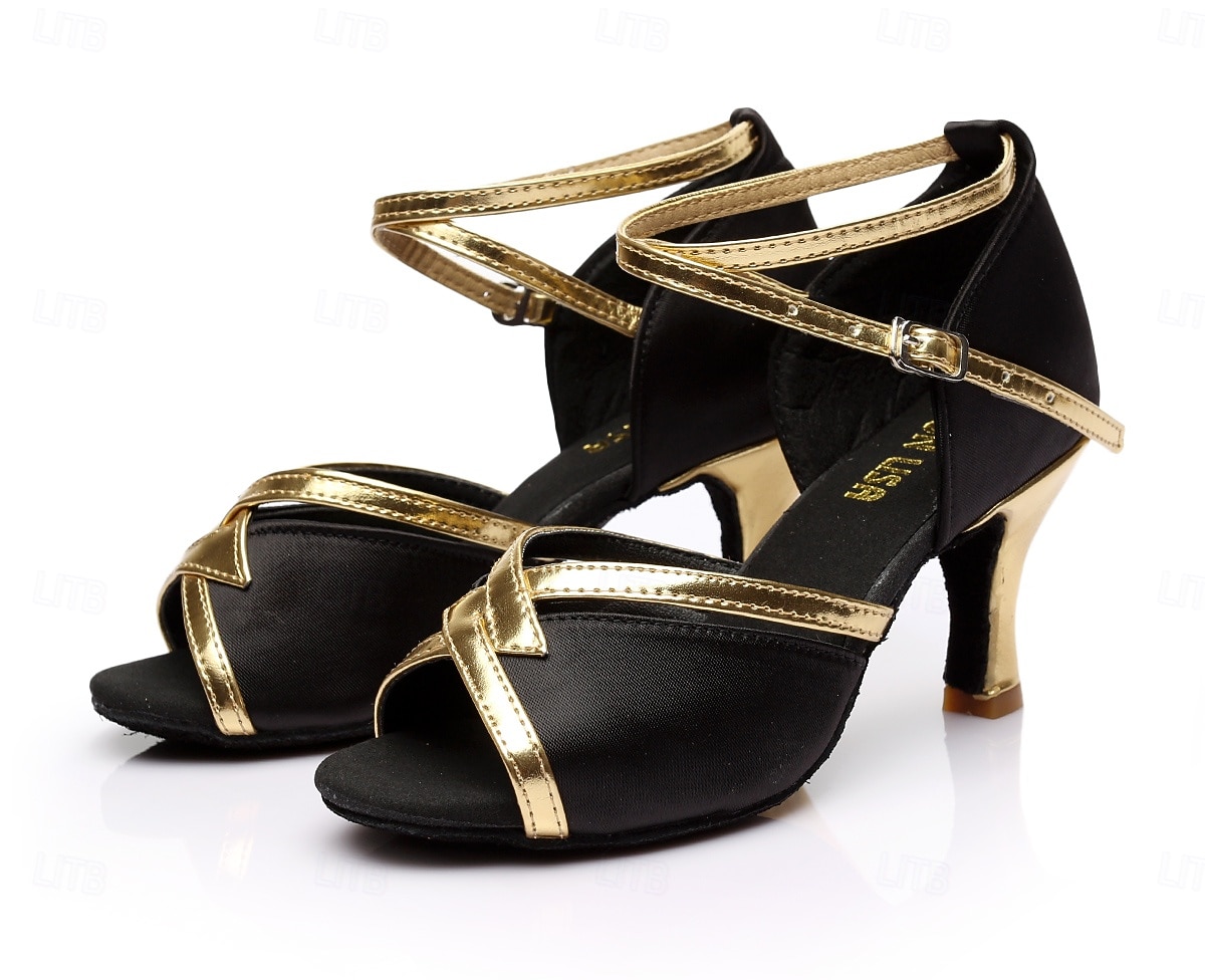 Women's Brown & Gold Latin Dance Shoes - Medium Heel, Strappy Design, Ballroom, Salsa, Tango, Practice & Performance Footwear 2026 - $29.99 –P4