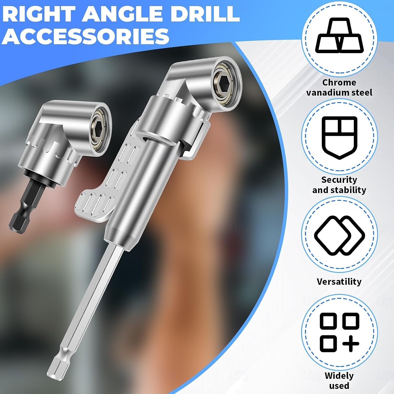 Σετ 4 προσαρμογέων τρυπανιού ορθής γωνίας 105 μοιρών, κρουστικό μηχανισμό κίνησης και μαγνητικό τρυπάνι με υποδοχή κατσαβιδιού, γωνιακό εργαλείο, πλήμνη βίδας (κοντή + μακριά) και εύκαμπτη γωνιακή 2026 - $16.99 –P2