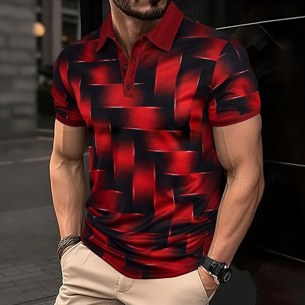 Per uomo Geometrico Polo Manica Corta Magliette polo Camicie con Colletto Casual Athleisure Bottoni Estate Primavera Blu Rosso Viola del 2026 a $22.99 –P1