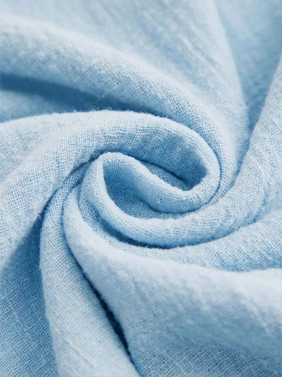 Per donna Camicia Camicie di cotone e lino Blusa Bottoni Tinta unica Elegante Classico Moderno Mezza Manica Scollo a V Top Regolari Quotidiano Ferie Uscire Blu Estate Primavera del 2026 a $32.99 –P3