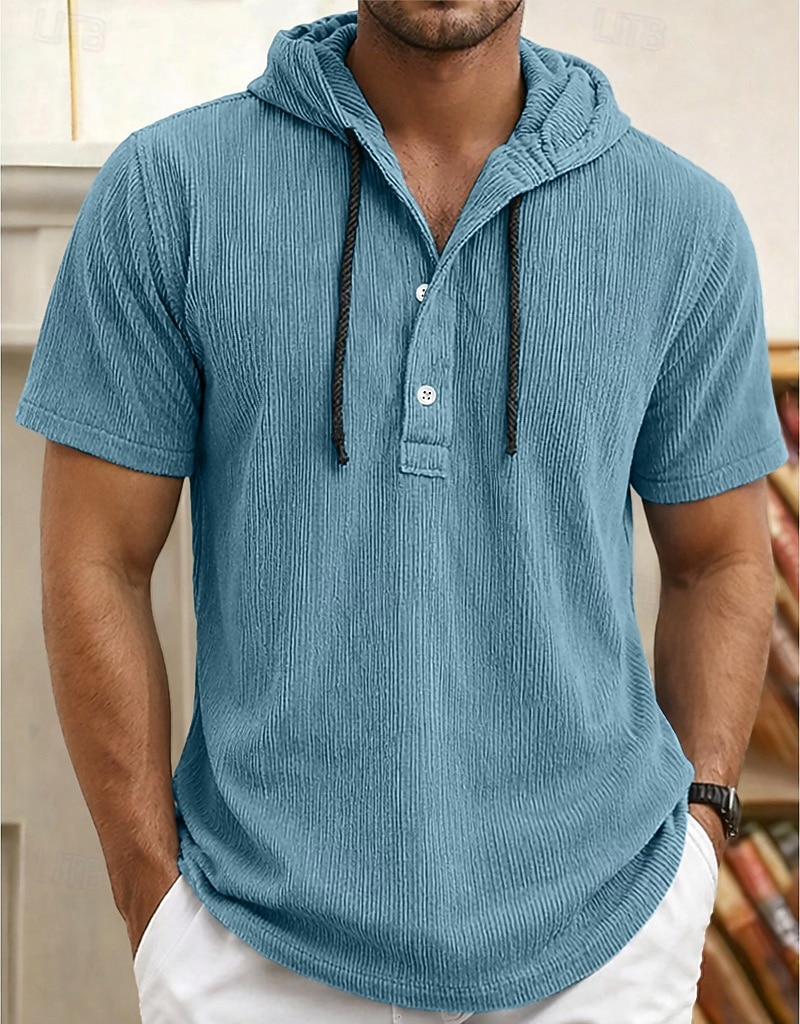 Herren Hemd Popover-Hemd Freizeithemd Cordhemd Weiß Marineblau Grau Leicht Blau Kurzarm Einfach Mit Kapuze Lässig Täglich Fronttasche Bekleidung Elegant Mode Lässig 2026 - $24.99 –P4
