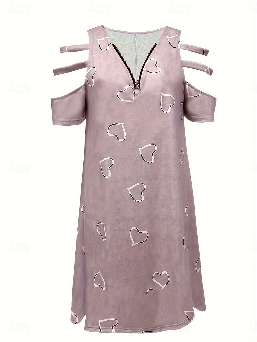 Women's Mini Dress Casual Dress Print Dress Elegant Fashion Modern Outdoor Vacation Going out Loose Fit Heart Short Sleeve V Neck Blue White Purple Green Summer Spring 2026 - $16.49 –P12