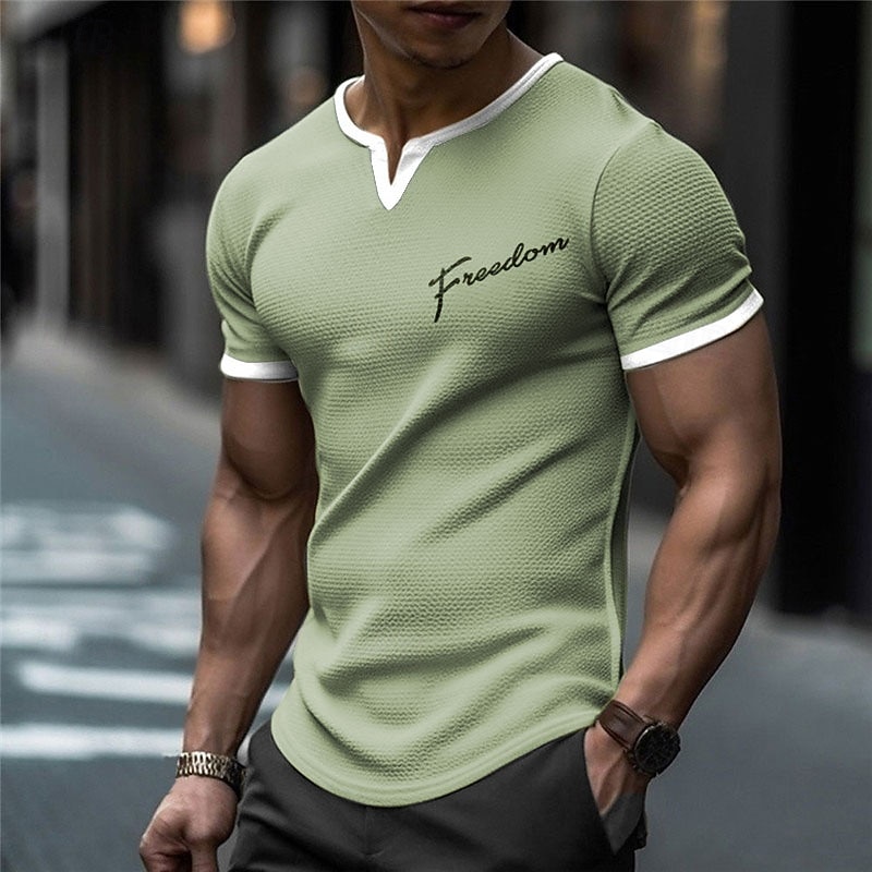 Муж. Графика Пэчворк Буквы Вафельная футболка С короткими рукавами Футболка 3D печать V-образный вырез Рубашка Оригинальный рисунок Ретро На каждый день 2026 - $20.99 –P6