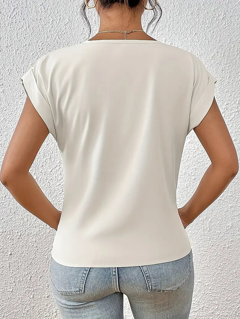 Per donna Maglietta Arricciato Semplice Moda Elegante Classico Manica Corta Scollo a V Top Regolari Quotidiano Uscire Weekend Blu Nero Bianco Vino Rosso Estate Primavera del 2026 a $19.99 –P3