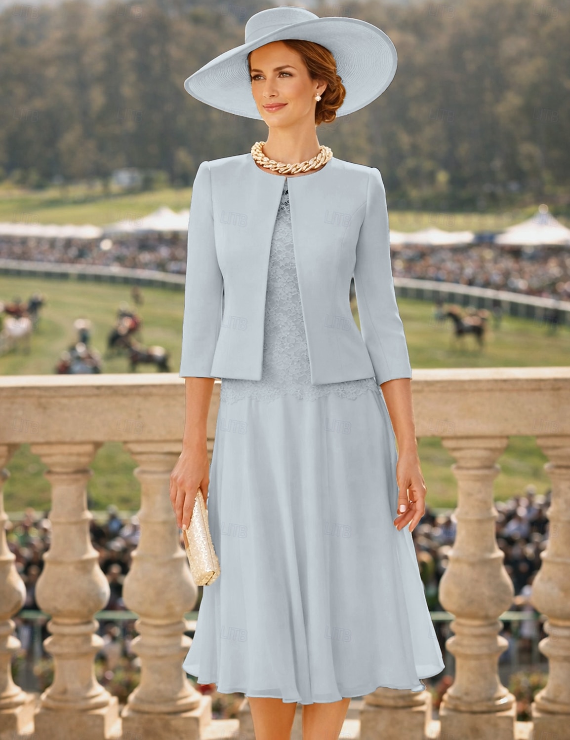 Due Pezzi Tubino Colonna Lunghezza al ginocchio Abito da invitata a nozze Abito da cerimonia per signora Manica 3/4 Collo gioiello Elegante Ospite di nozze Chiesa Chiffon Raso Pizzo Abiti Corti con del 2026 a $183.99 –P4